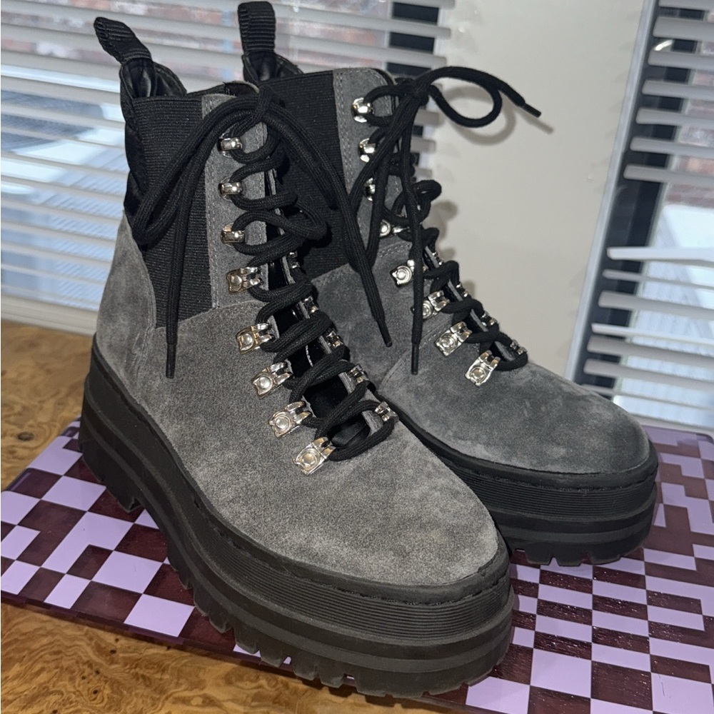 Marc fisher lace up suede platform boot